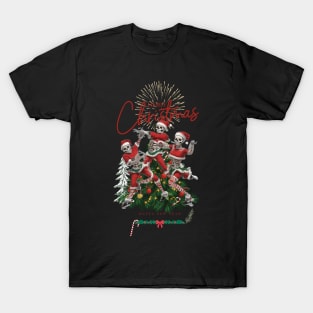 Funny Christmas Dancing Skeletons Santa T-Shirt